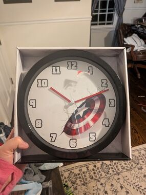 Marvel Captain America Shield Wall Clock - Black Frame, Red/White/Blue Dial